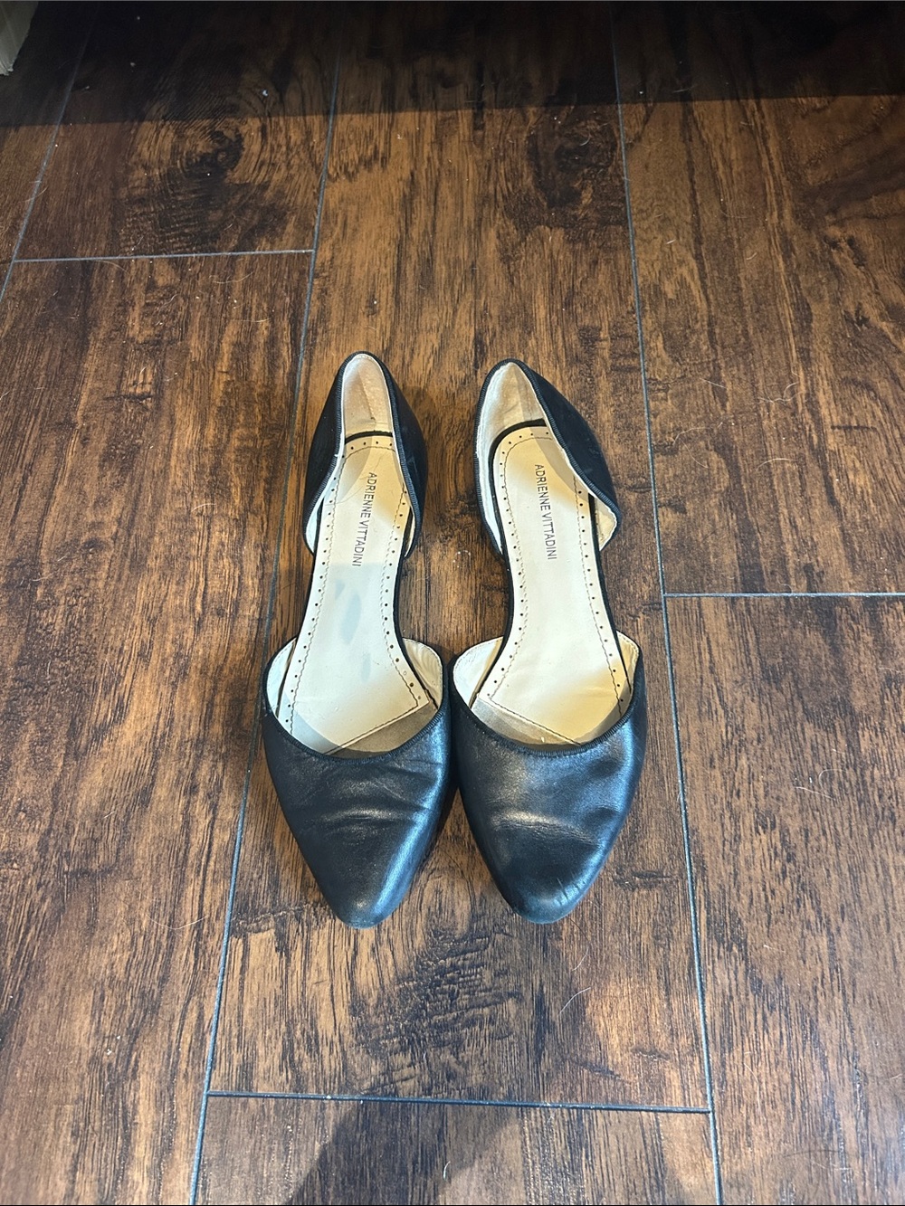Adrienne Vittadini Black Leather D'Orsay Pointed Flats